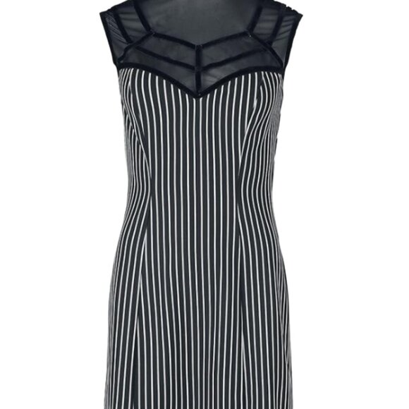 Gothic Pinstripe Mesh Panel Dress β Size Medium - Picture 5 of 5